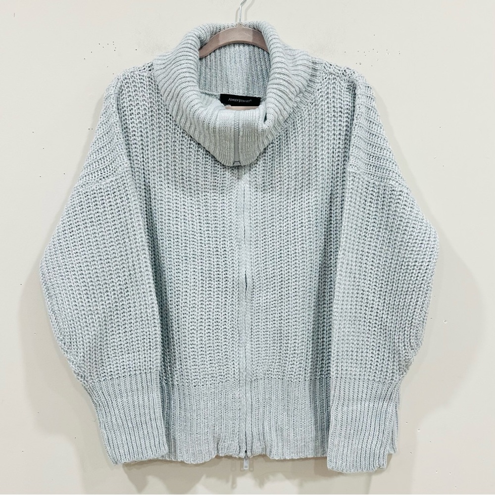 Ashley Stewart Women’s Blue Chunky Knit Full-Zip Cardigan Sweater Size 3X NWT